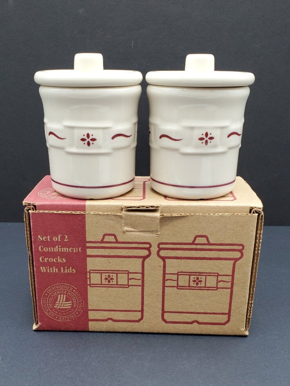 Longaberger Woven Traditions Red Condiment Crocks Small Paprika Spice Jars